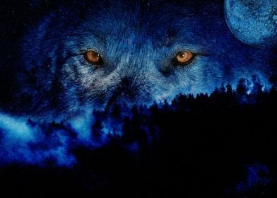 Wolf with moon