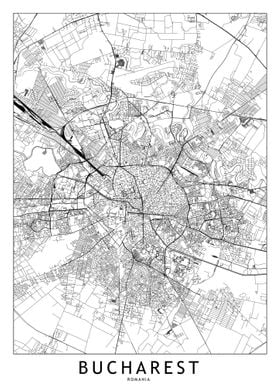 Bucharest White Map