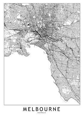 Melbourne White Map