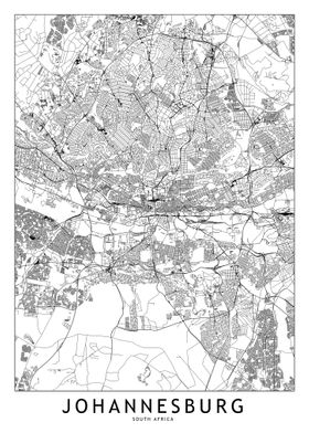 Johannesburg White Map