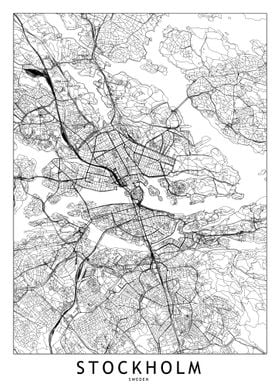 Stockholm White Map