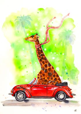 Giraffe in a Beetle 