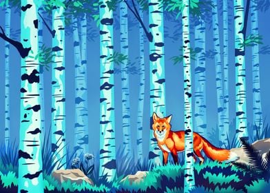 Fox and birches