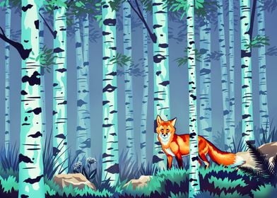 Fox and birches