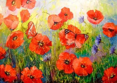 Poppies and butterflies