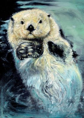 Sea otter oil painting