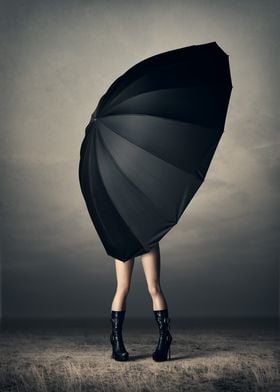 Woman with huge umbrella