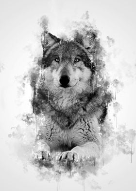 Wolf Sitting BW