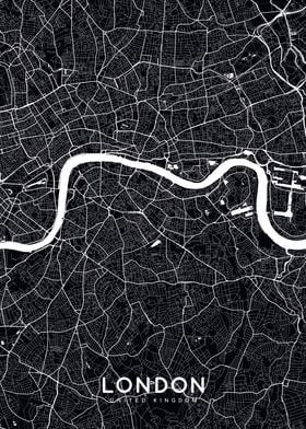 London closeup map black