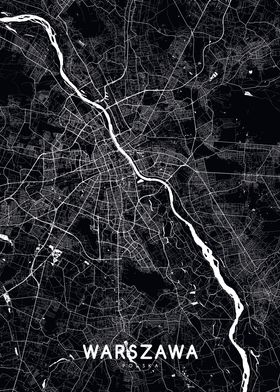 Warszawa map black