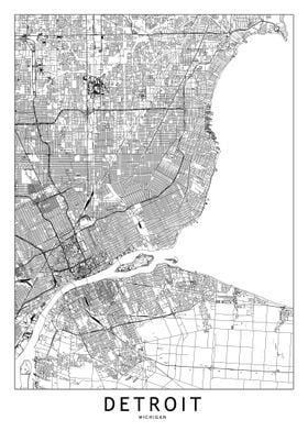 Detroit White Map