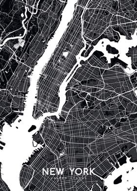 New York closeup map black