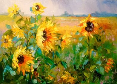 Sunflowers by the river