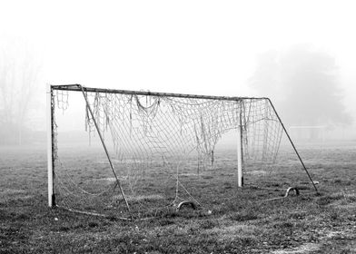 Abandoned soccer goal