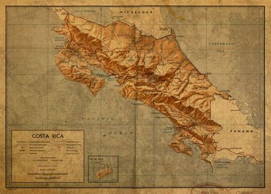 Vintage Map of Costa Rica