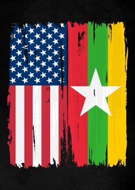 USA Myanmar Split Flag