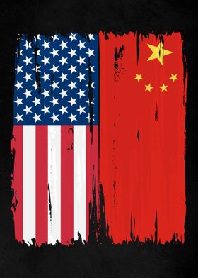 USA China Split Flag