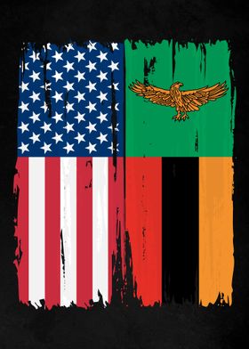 USA Zambia Split Flag