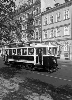Old Prague Tram BW