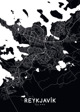 Reykjavik map black