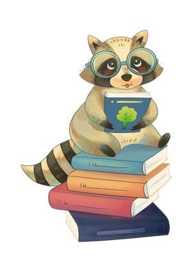 Raccoon with Books