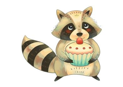 Raccoon with Cupcake