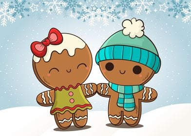 Gingerbread Couple in Snow