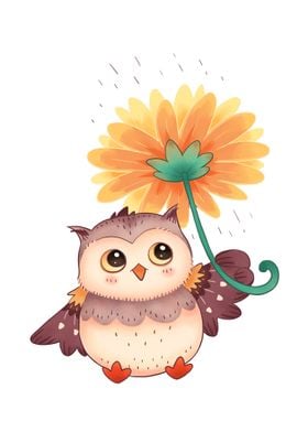 Owl with Flower Umbrella