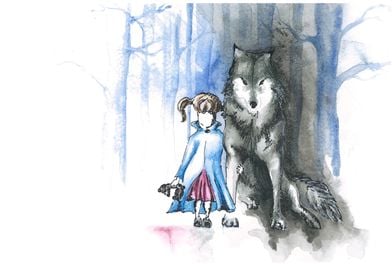 Little girl with wolf