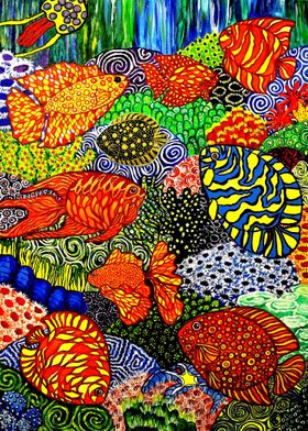 Coral Reef with Nine Fish