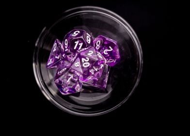 Purple Dice on Glass