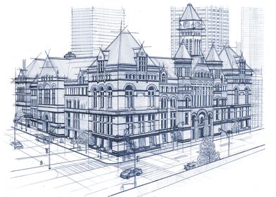 Hand Drawn Old City Hall