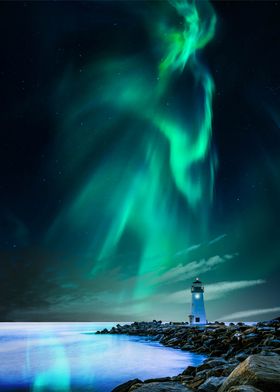 Lighthouse and the aurora