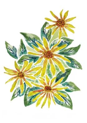 Yellow Watercolor Flowers
