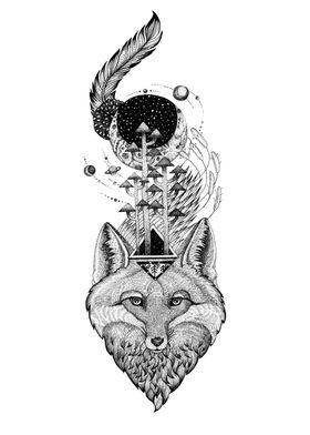 Space Fox Tattoo style art
