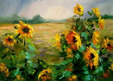 Sunflowers in the wind