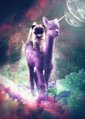 Space Pug Riding On Alpaca