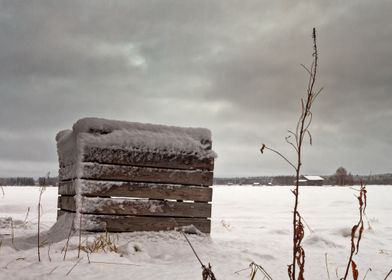 Snow Covered Wooden Crate