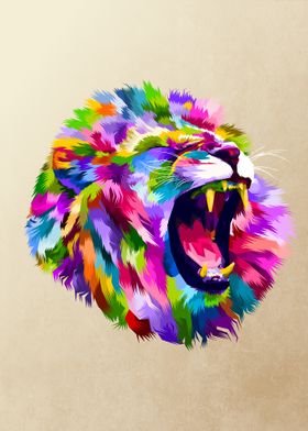 Colorful angry lion head