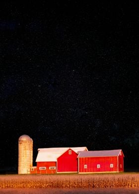 Red Barn and Night Sky