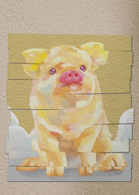 Gold Pig with tape art