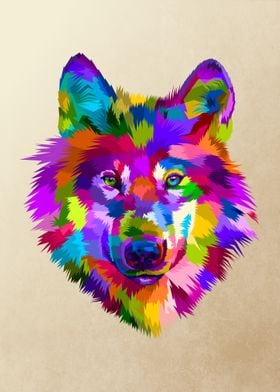 colorful wolf head icon 