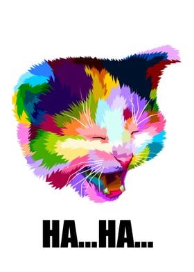 colorful cat head laugh 