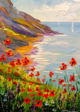 Poppies by the sea