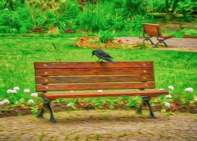 Crow on a Park Bench