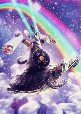 Lazer Space Cat On Turtle