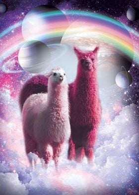 Rainbow Llama In Space