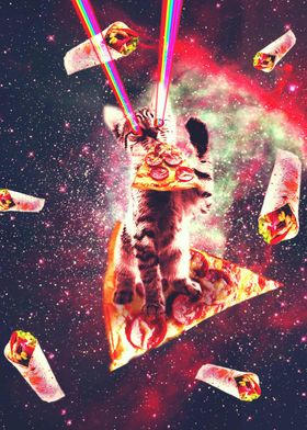 Space Cat Eating Pizza