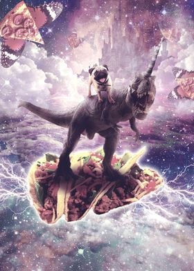 Space Pug Riding Dinosaur