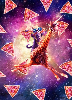 Space Cat On Giraffe